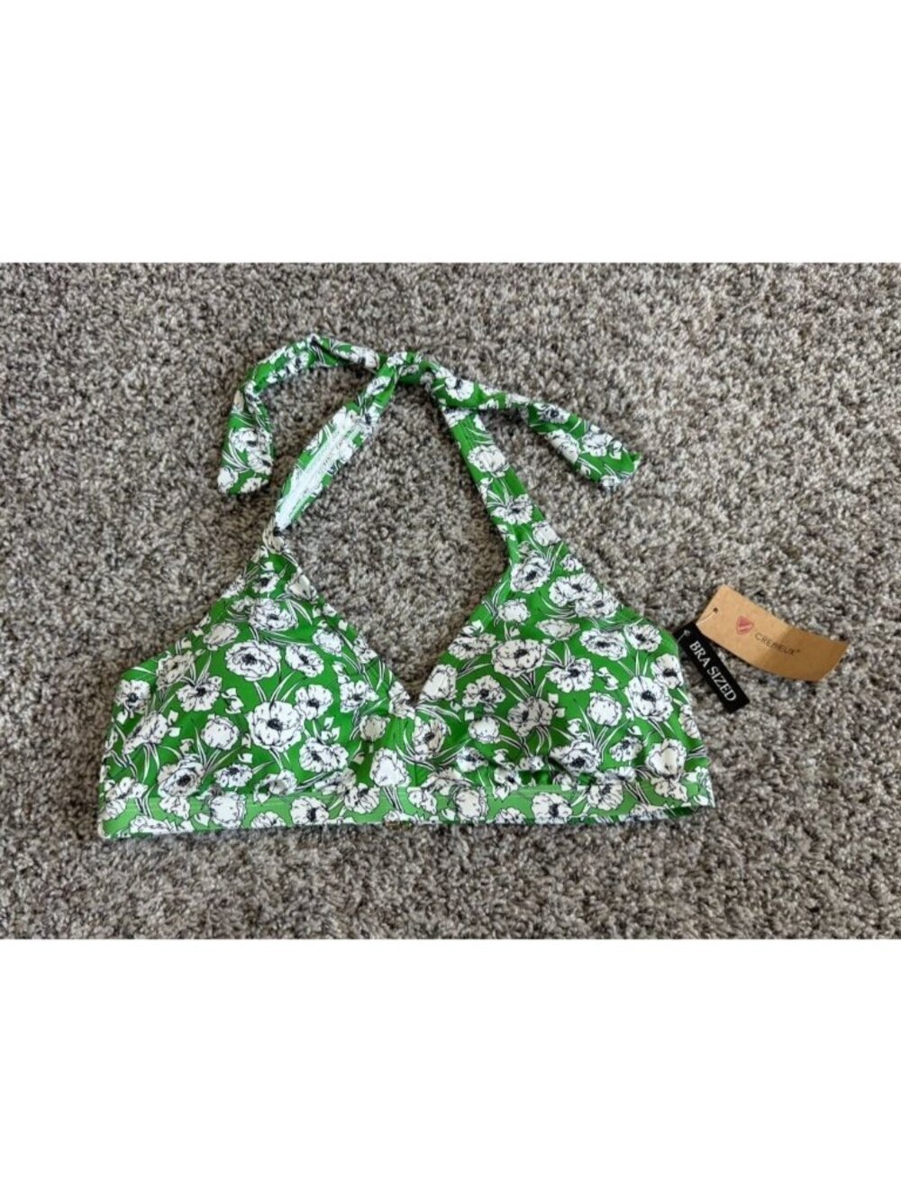 CREMIEUX NWT Poppy Floral Tie Neck Swim Bikini Top Women's Size 36DD